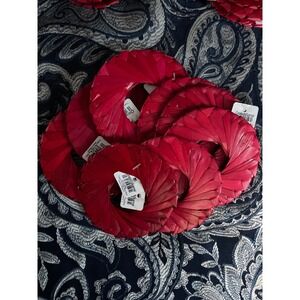 Crate & Barrel Napkin Rings Tropic Palm Natural lot 8 red Handmade raffia NEW